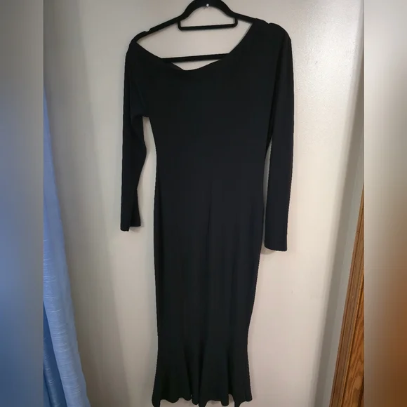 Norma Kamali Black Norma KamaliLong Sleeve Drop Shoulder Fishtail Dress - Picture 8 of 12